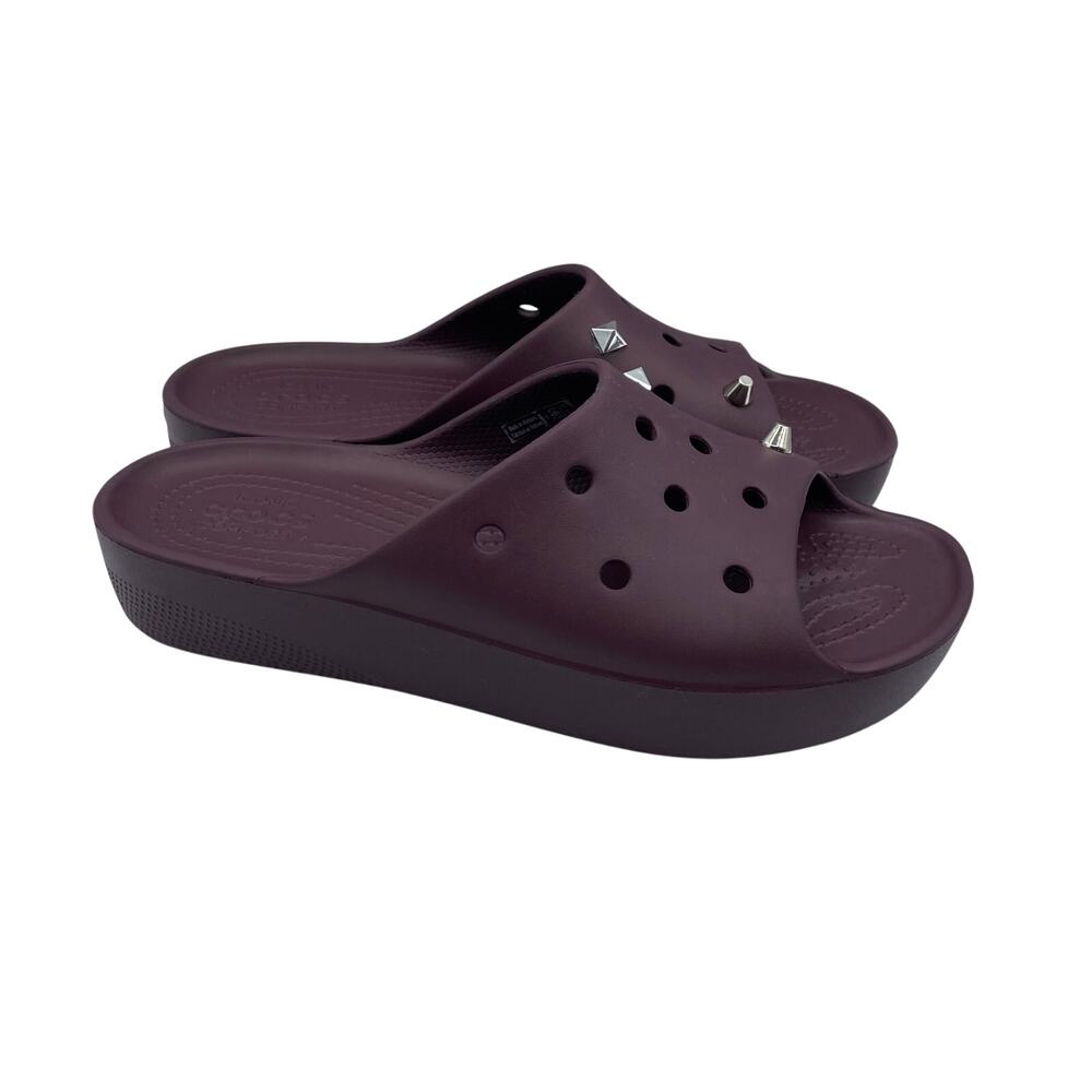 Crocs Classic Platform Slides Sandals Dark Red Burgundy Comfort Womens 9